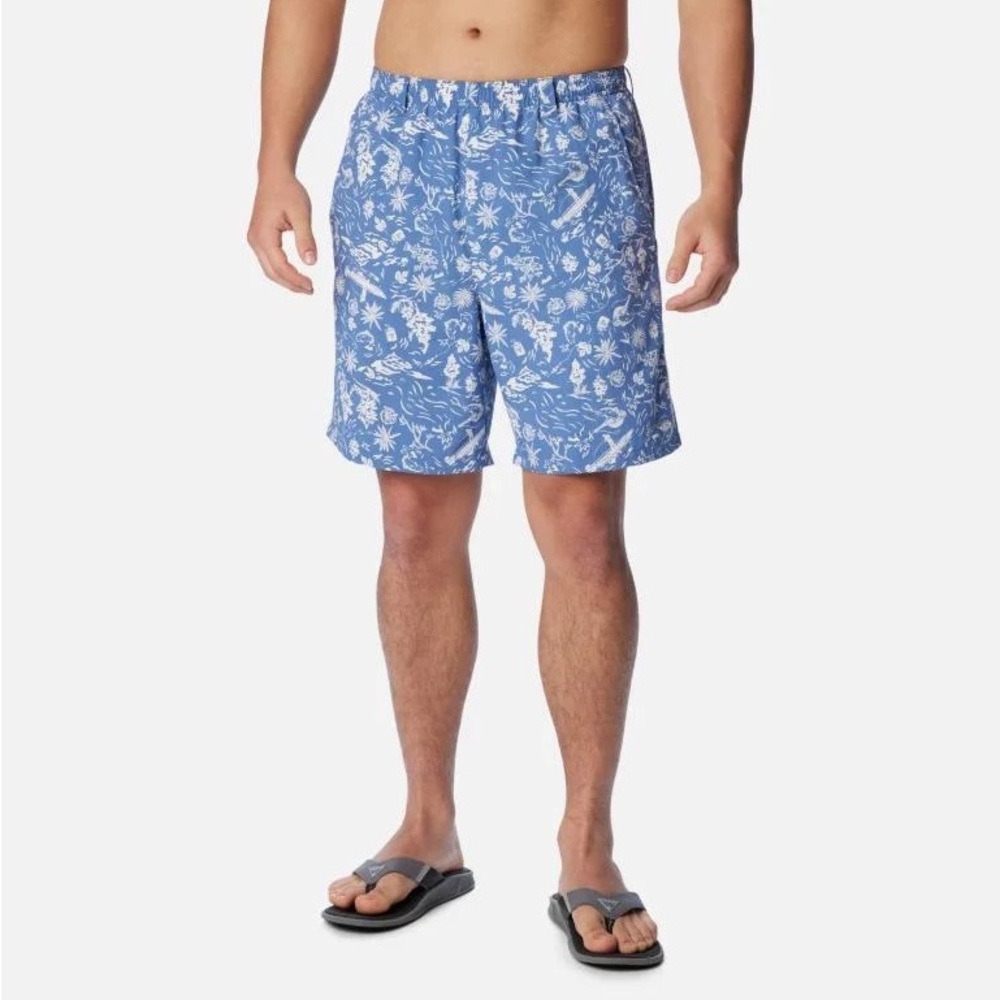 Columbia Blue and White Floral Swim Trunks